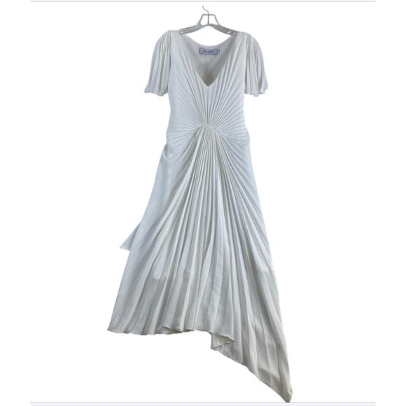 Georgia Hardinge Midi Evening Dress Sz 8 White Pleated Cocktail Date - Picture 2 of 11